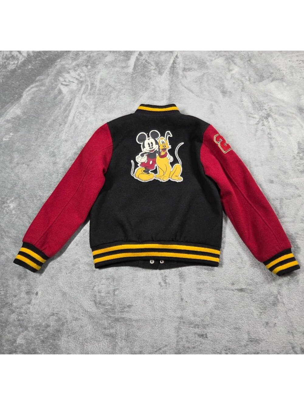 Disney Jacket Boys 4 Black Red Mickey Mouse & Pluto Varsity Letterman Bomber